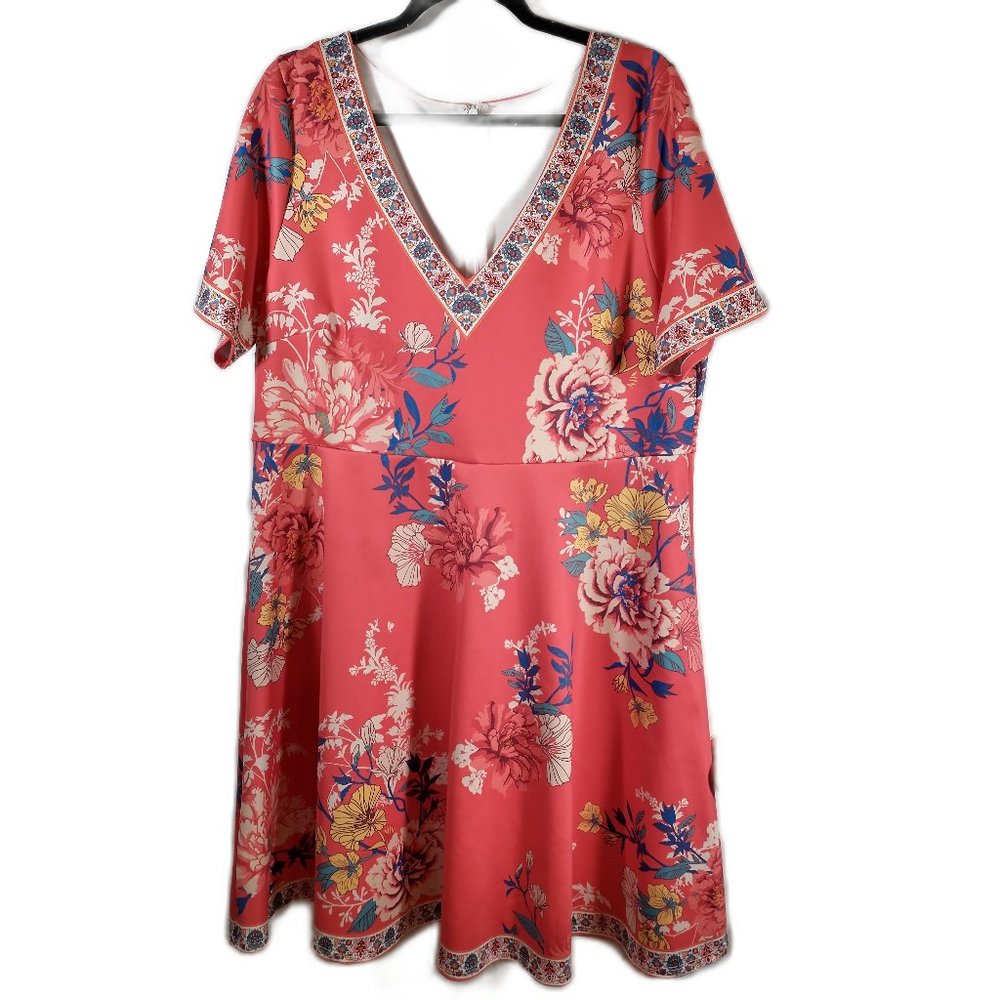 Flying Tomato fit and flare red print dress, 2X